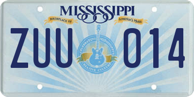 MS license plate ZUU014