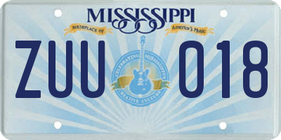 MS license plate ZUU018
