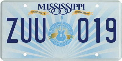 MS license plate ZUU019