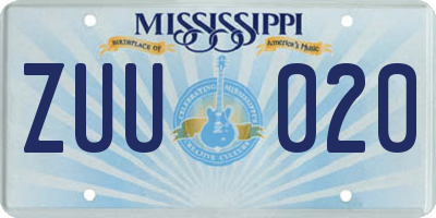 MS license plate ZUU020