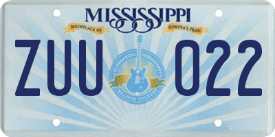MS license plate ZUU022