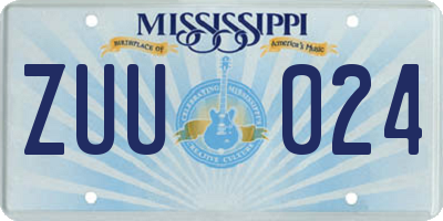 MS license plate ZUU024