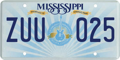 MS license plate ZUU025