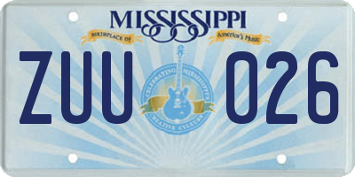 MS license plate ZUU026