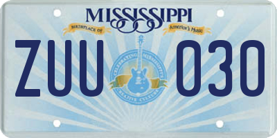 MS license plate ZUU030