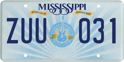 MS license plate ZUU031