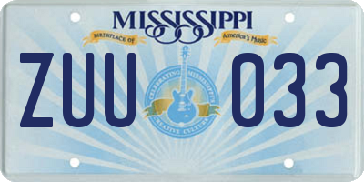 MS license plate ZUU033