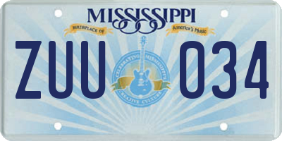 MS license plate ZUU034