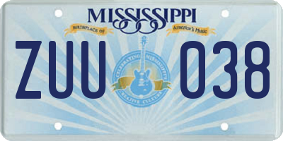 MS license plate ZUU038