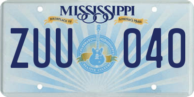 MS license plate ZUU040