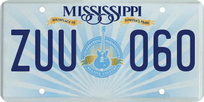 MS license plate ZUU060