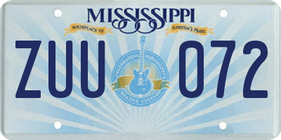 MS license plate ZUU072