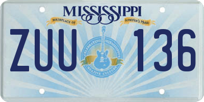 MS license plate ZUU136