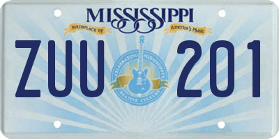 MS license plate ZUU201