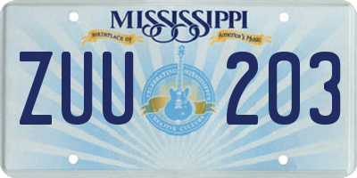 MS license plate ZUU203