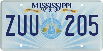 MS license plate ZUU205