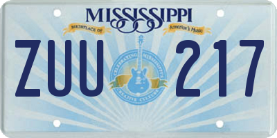 MS license plate ZUU217
