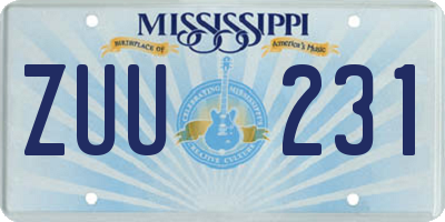 MS license plate ZUU231