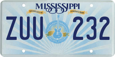 MS license plate ZUU232