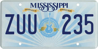 MS license plate ZUU235