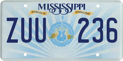 MS license plate ZUU236