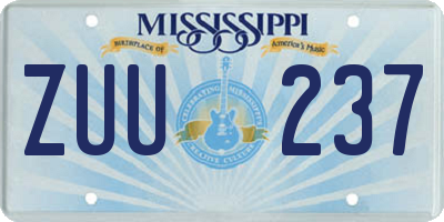 MS license plate ZUU237