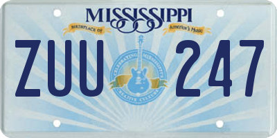 MS license plate ZUU247