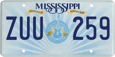 MS license plate ZUU259