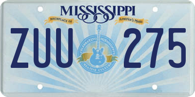 MS license plate ZUU275