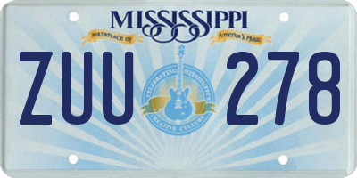 MS license plate ZUU278