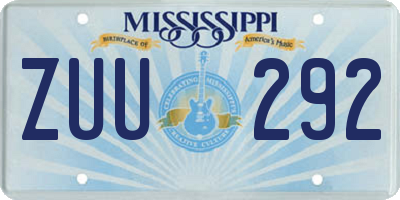 MS license plate ZUU292
