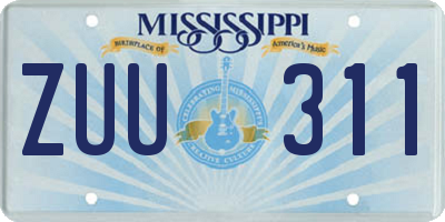 MS license plate ZUU311