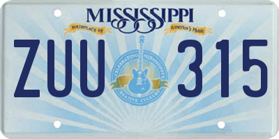 MS license plate ZUU315