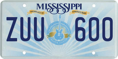 MS license plate ZUU600