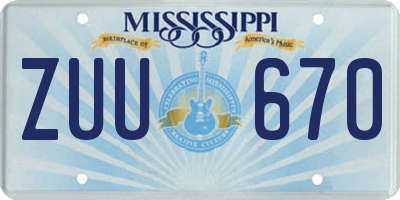 MS license plate ZUU670