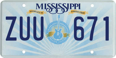 MS license plate ZUU671