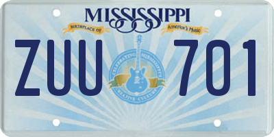 MS license plate ZUU701