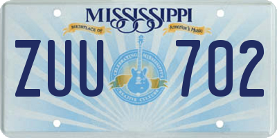 MS license plate ZUU702