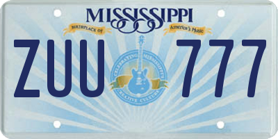 MS license plate ZUU777