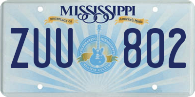 MS license plate ZUU802
