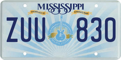 MS license plate ZUU830