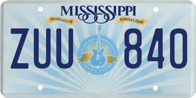 MS license plate ZUU840