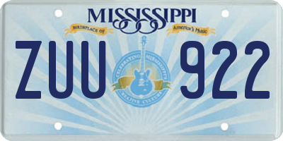 MS license plate ZUU922