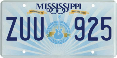 MS license plate ZUU925