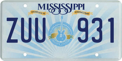 MS license plate ZUU931