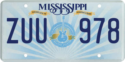 MS license plate ZUU978