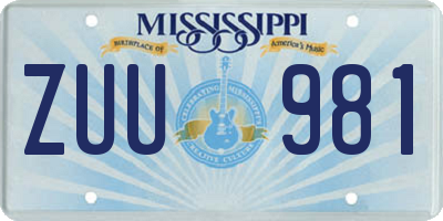 MS license plate ZUU981