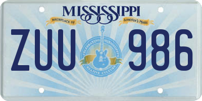 MS license plate ZUU986