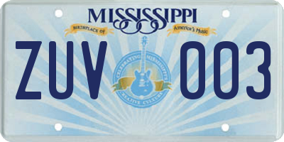 MS license plate ZUV003