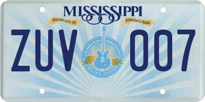 MS license plate ZUV007